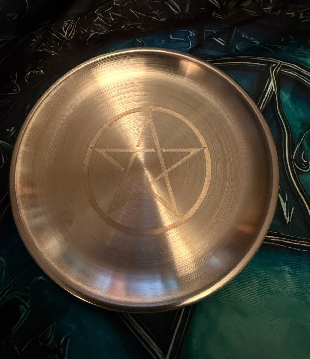 Brushed stainless steel Ritual Altar Plate with engraved pentacle