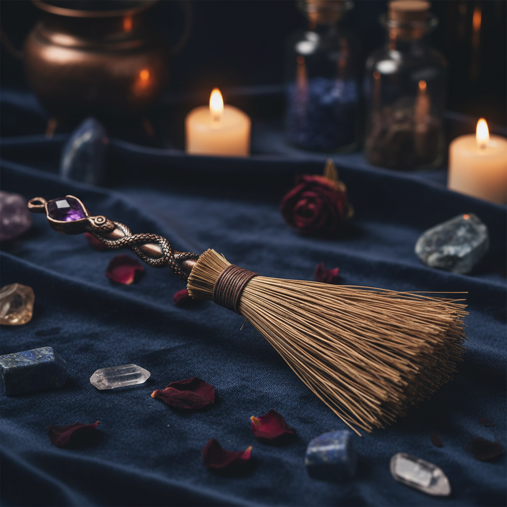 Crystal Heart Altar Broom — Fanned